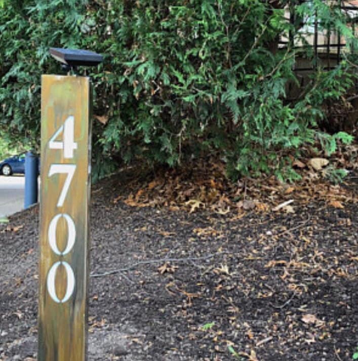 43" Tall Custom Steel Address Sign, Solar Powered LED lighted.