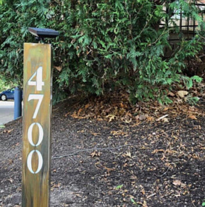 43" Tall Custom Steel Address Sign, Solar Powered LED lighted.