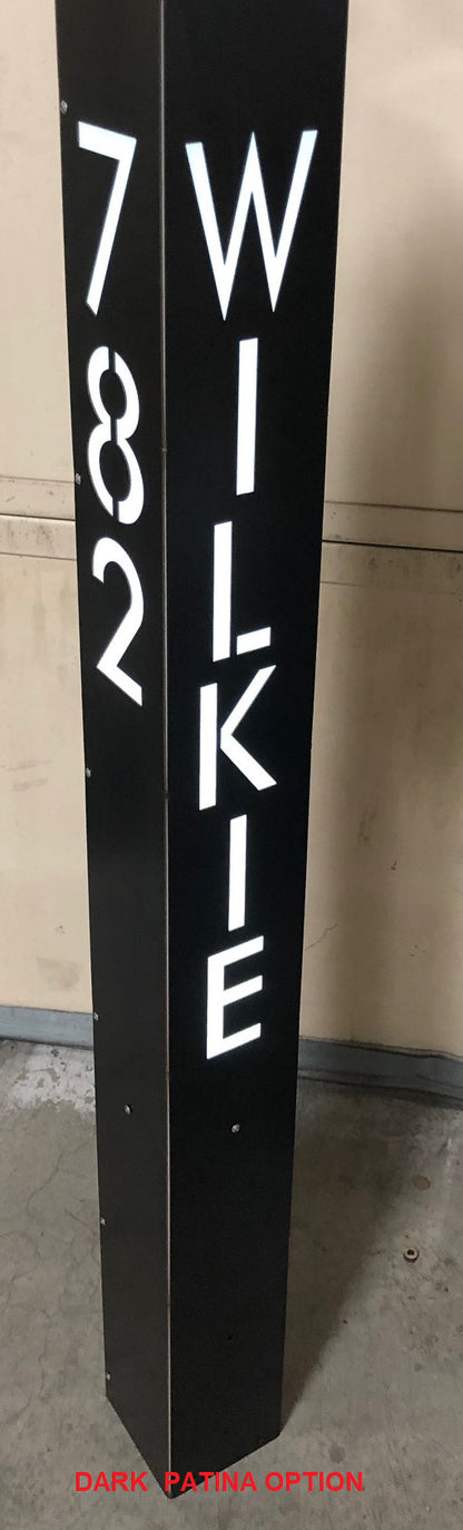 43" Tall Custom Steel Address Sign, Solar Powered LED lighted.
