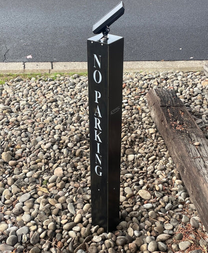 43" Tall Steel No Parking sign, Solar Powered LED lighted.