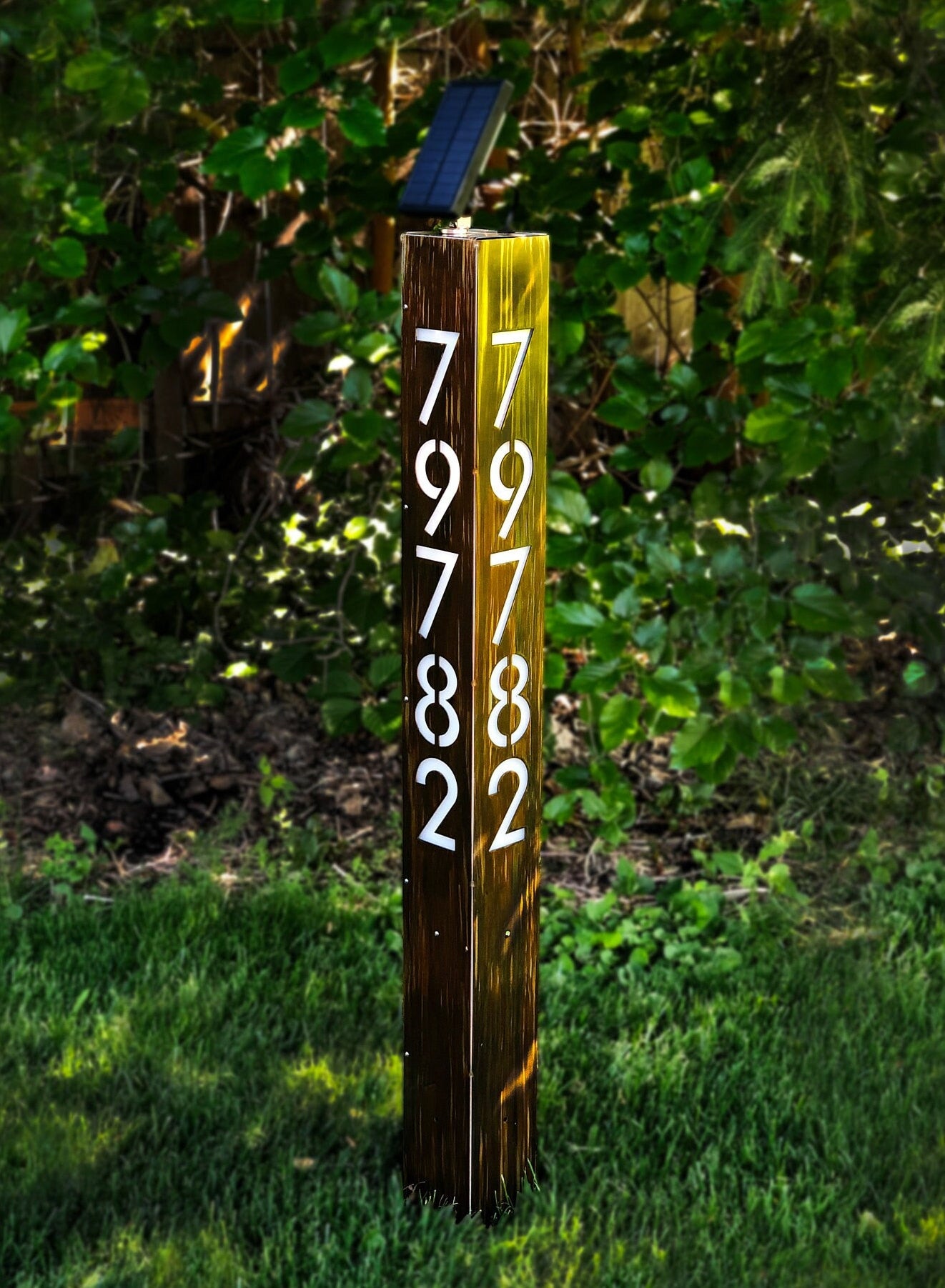 43" Tall Custom Steel Address Sign, Solar Powered LED lighted.