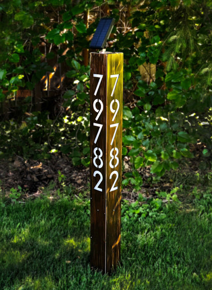 43" Tall Custom Steel Address Sign, Solar Powered LED lighted.