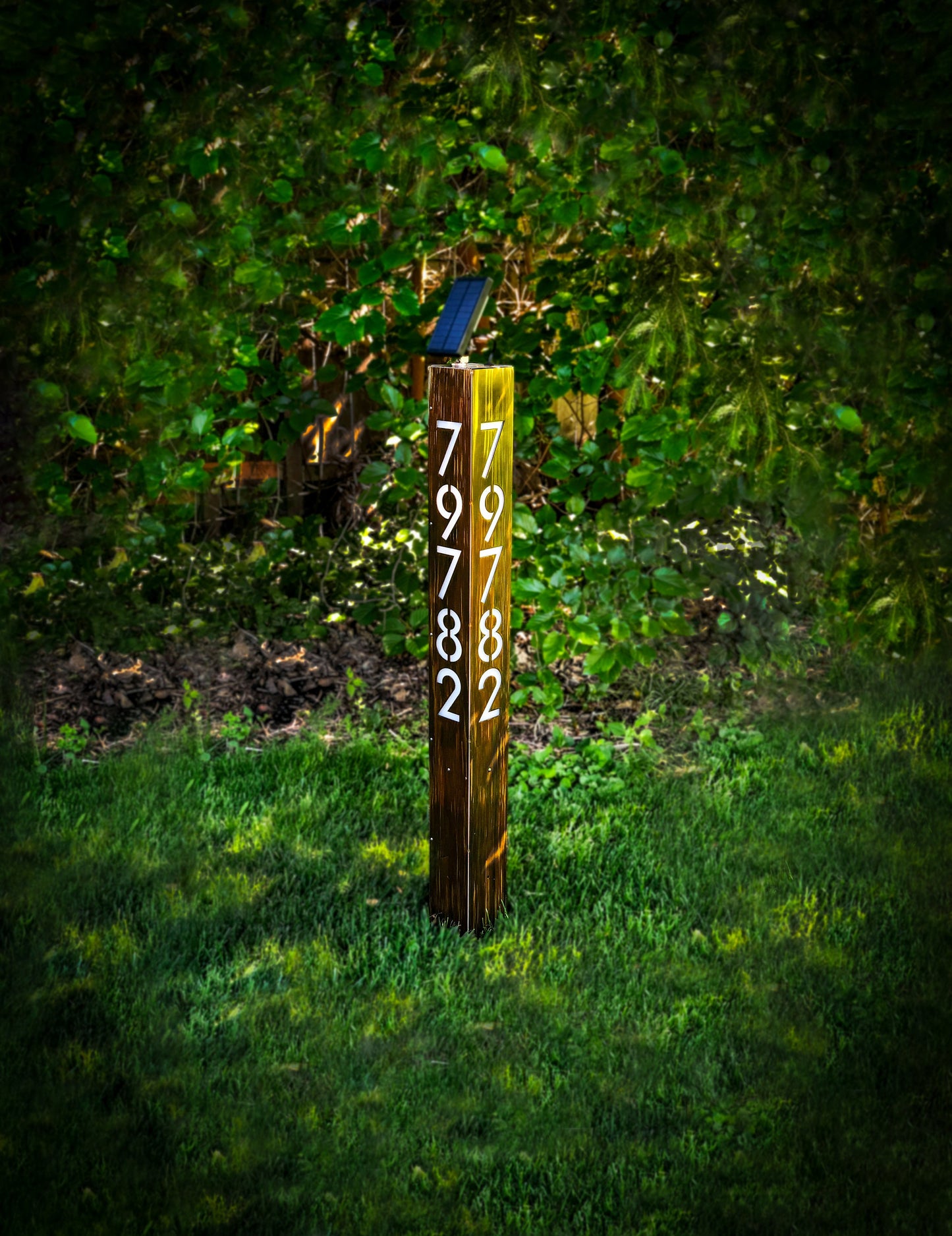 43" Tall Custom Steel Address Sign, Solar Powered LED lighted.